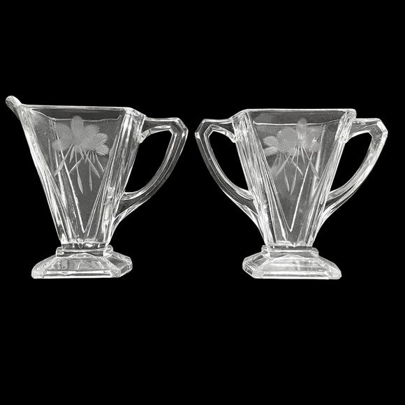 Vintage 1930's Indiana Glass Company Clear Cornflower Etched Sugar Creamer Rare - Picture 3 of 8